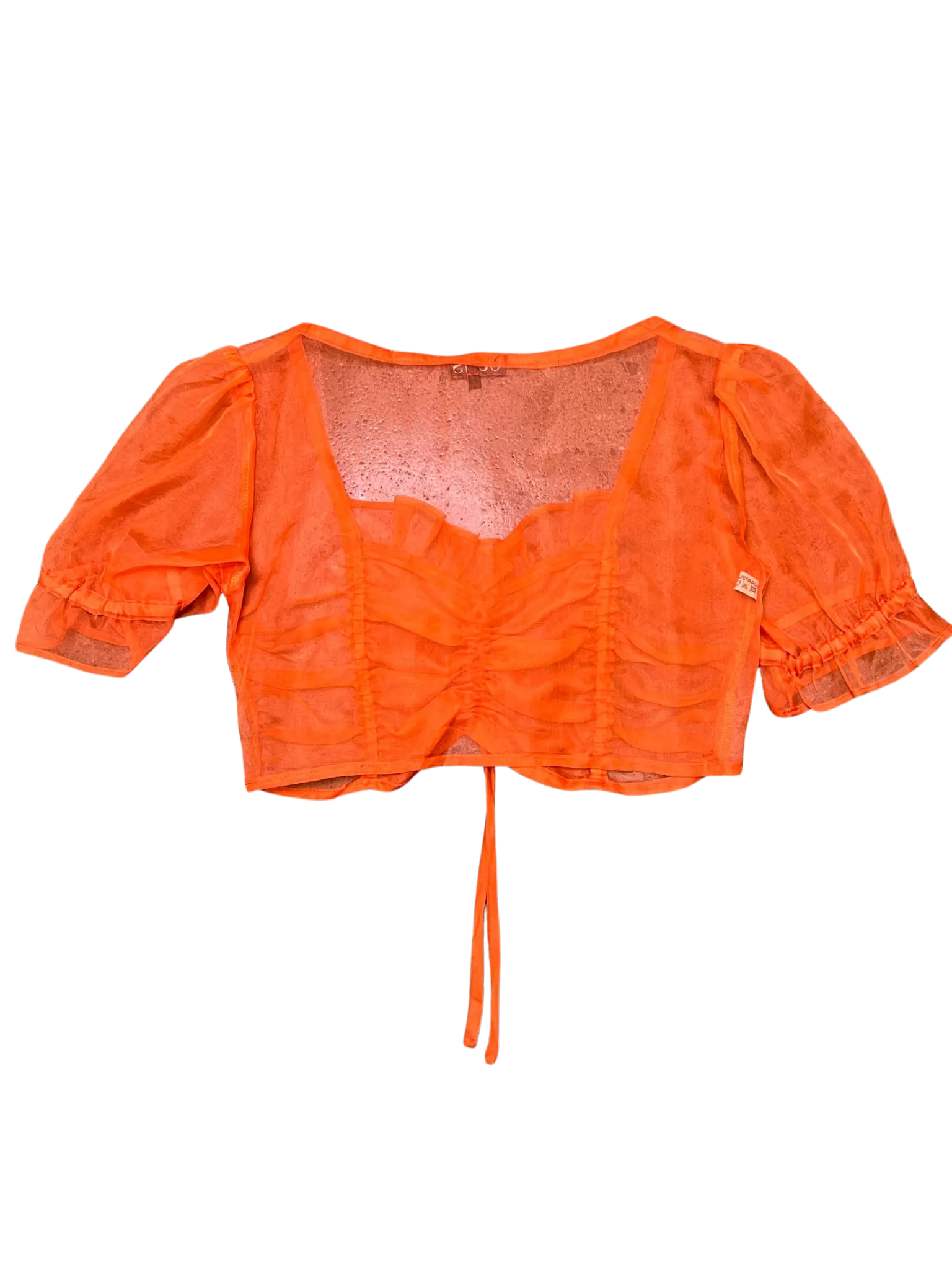 Size S - Oats Orange Sheer Ruched Crop Top