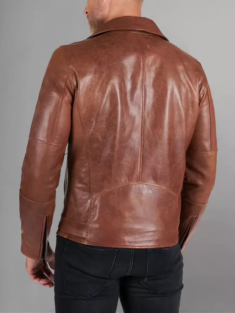 Slim Tan Brown Biker Leather Jacket