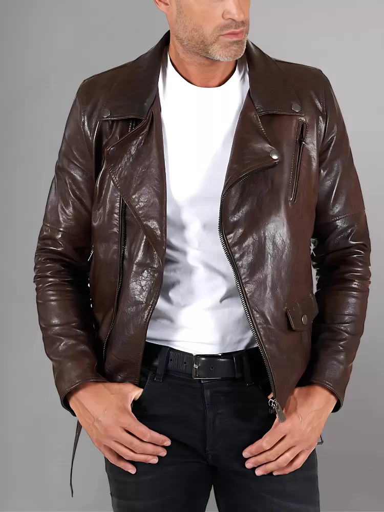 Slim Tan Brown Biker Leather Jacket