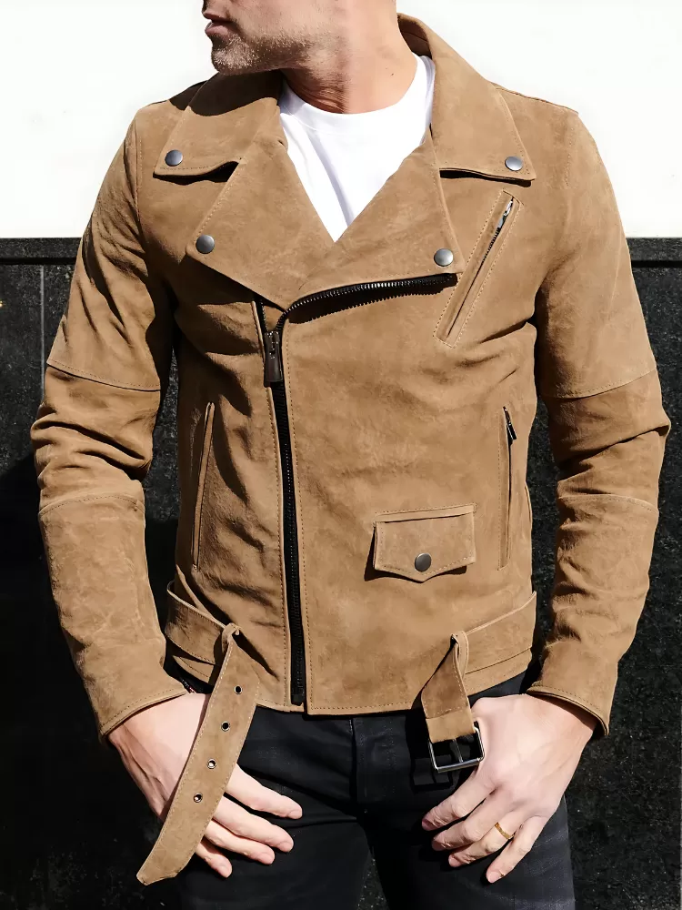 Slim Tan Brown Biker Leather Jacket