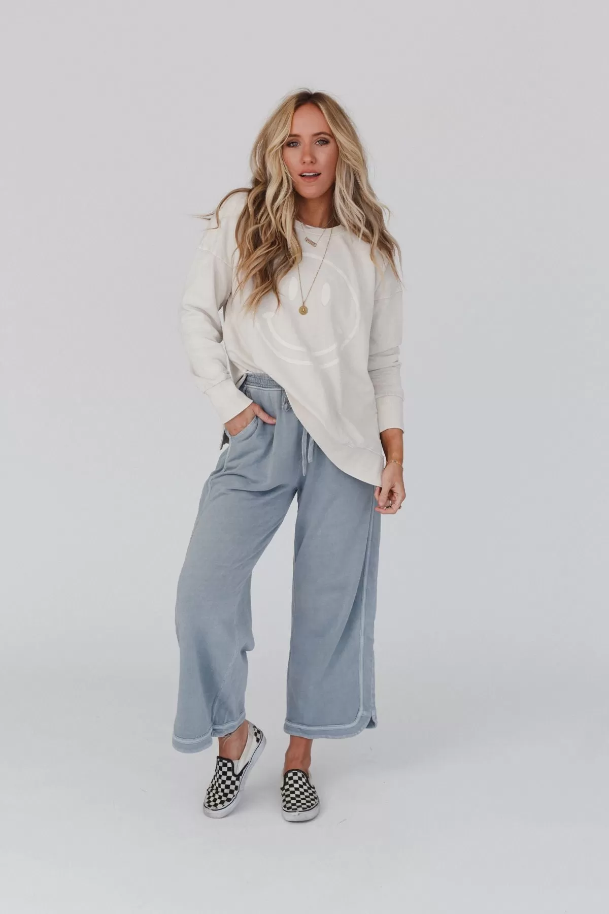 So Comfy Wide Leg Pant Cropped Length - Faded Blue