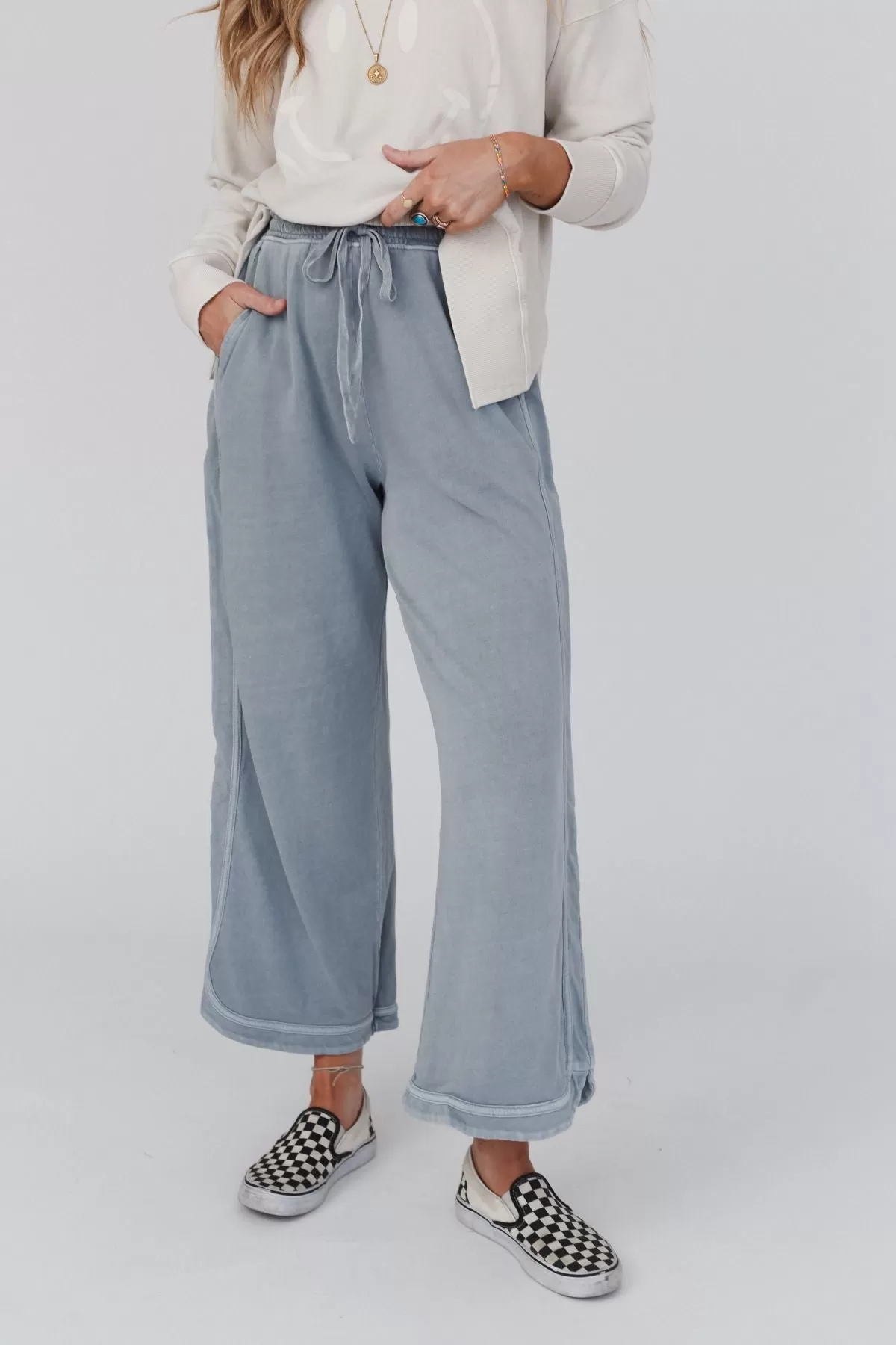 So Comfy Wide Leg Pant Cropped Length - Faded Blue