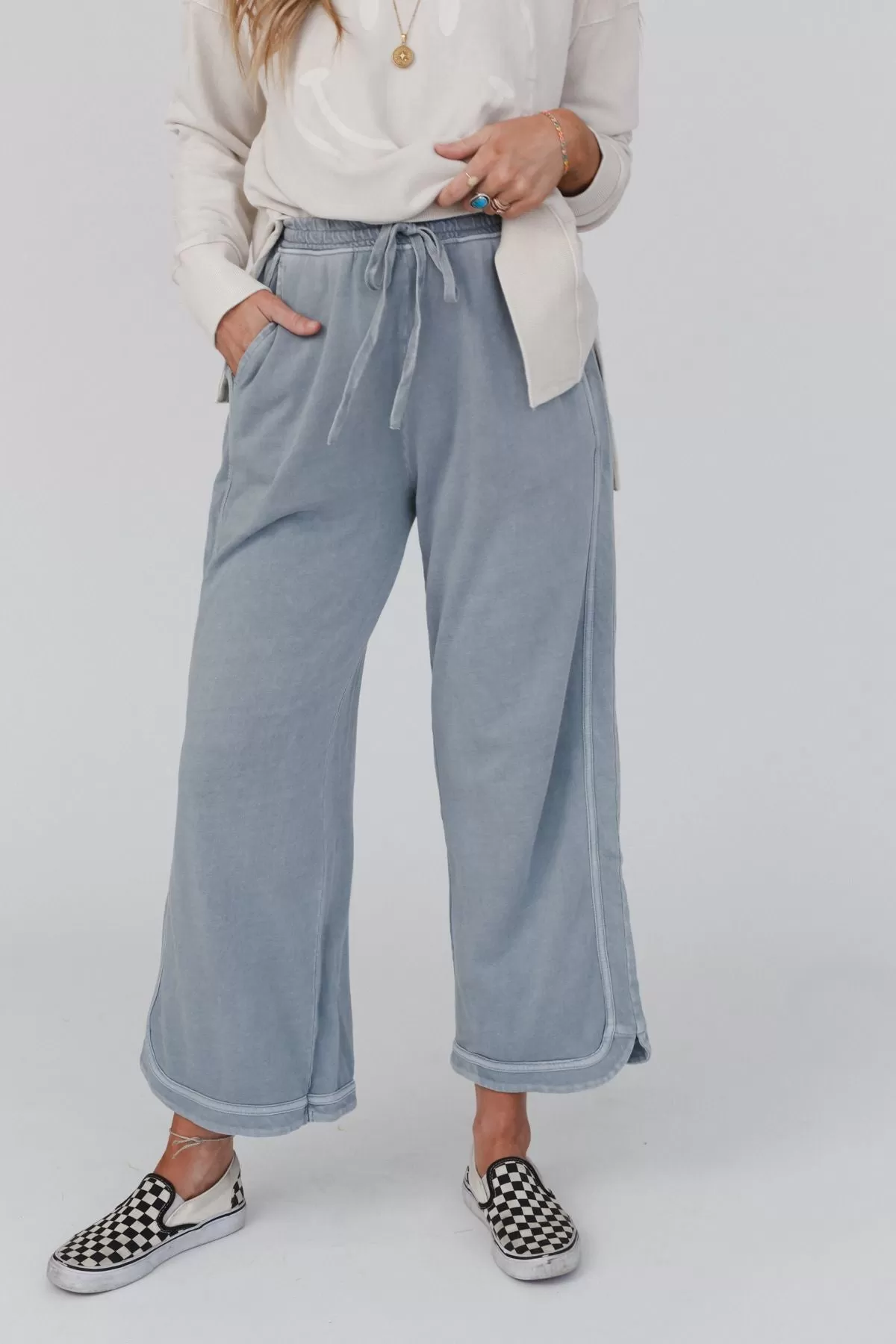 So Comfy Wide Leg Pant Cropped Length - Faded Blue