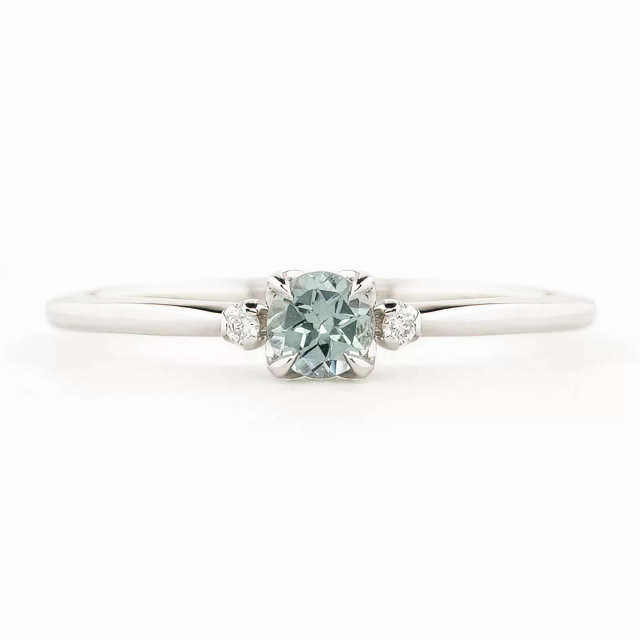 Sofia Ring 4mm 0.30ct Blue Green Round Montana Sapphire, 14K White Gold