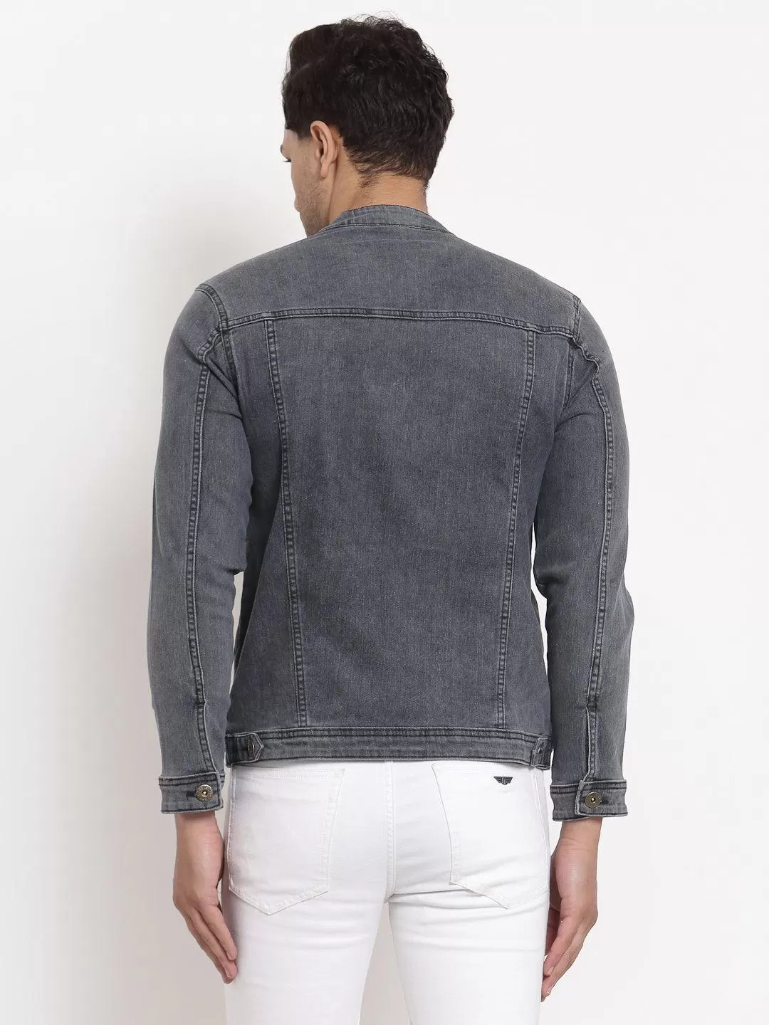 Style Quotient Men Grey Washed Crop Denim Jacket