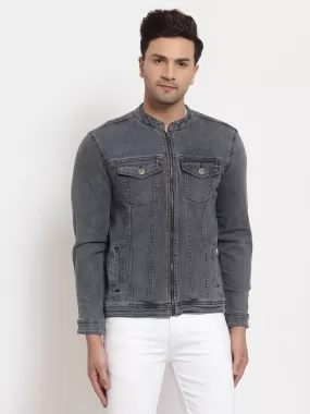 Style Quotient Men Grey Washed Crop Denim Jacket