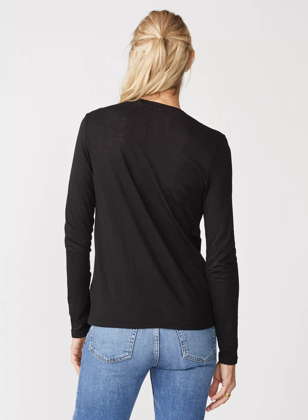 Supima Slub Jersey Long Sleeve Crew in Black