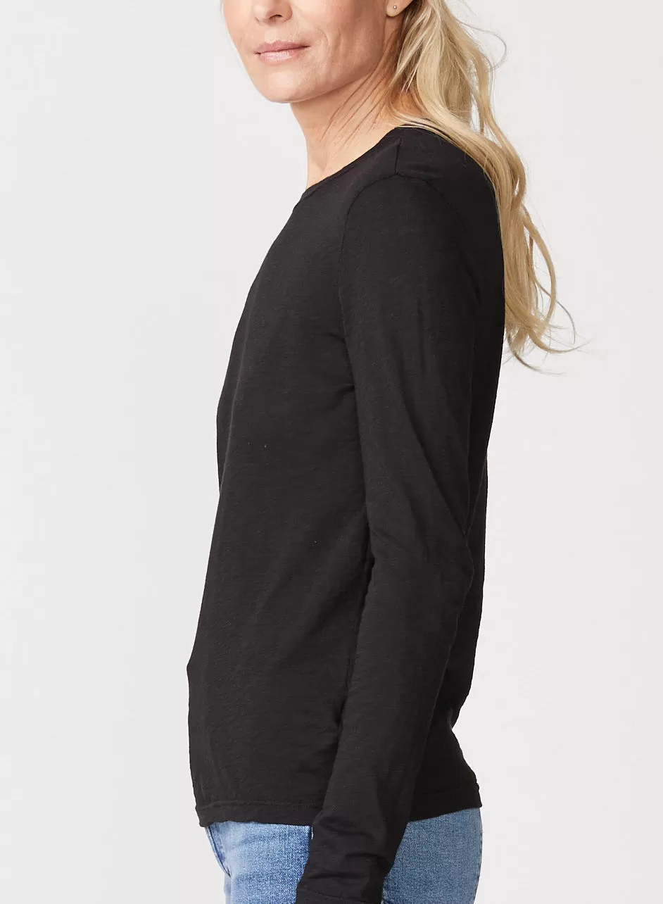 Supima Slub Jersey Long Sleeve Crew in Black