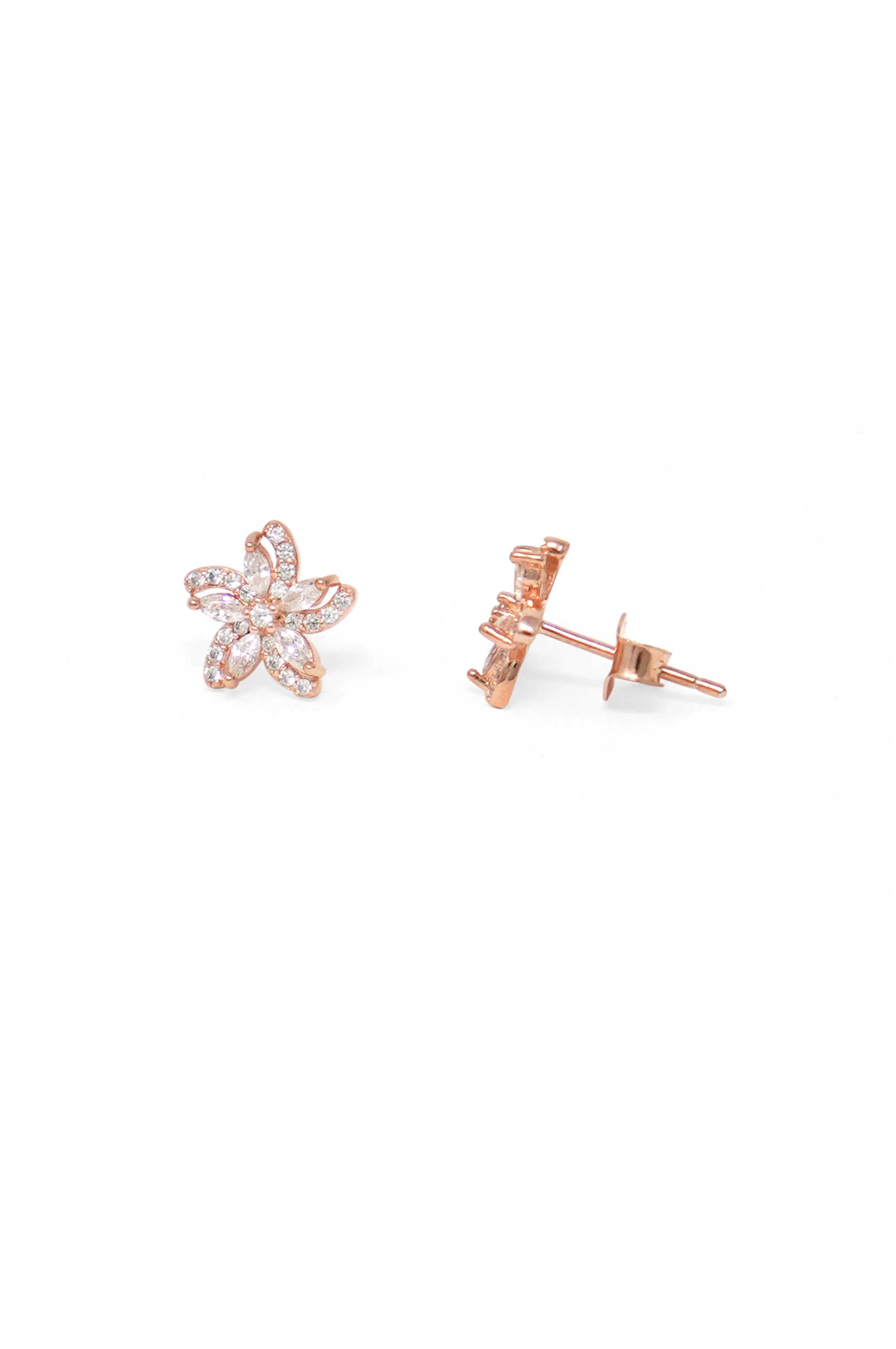 Swirling Flower Beauty Rose Gold Plated Sterling Silver Stud Earrings