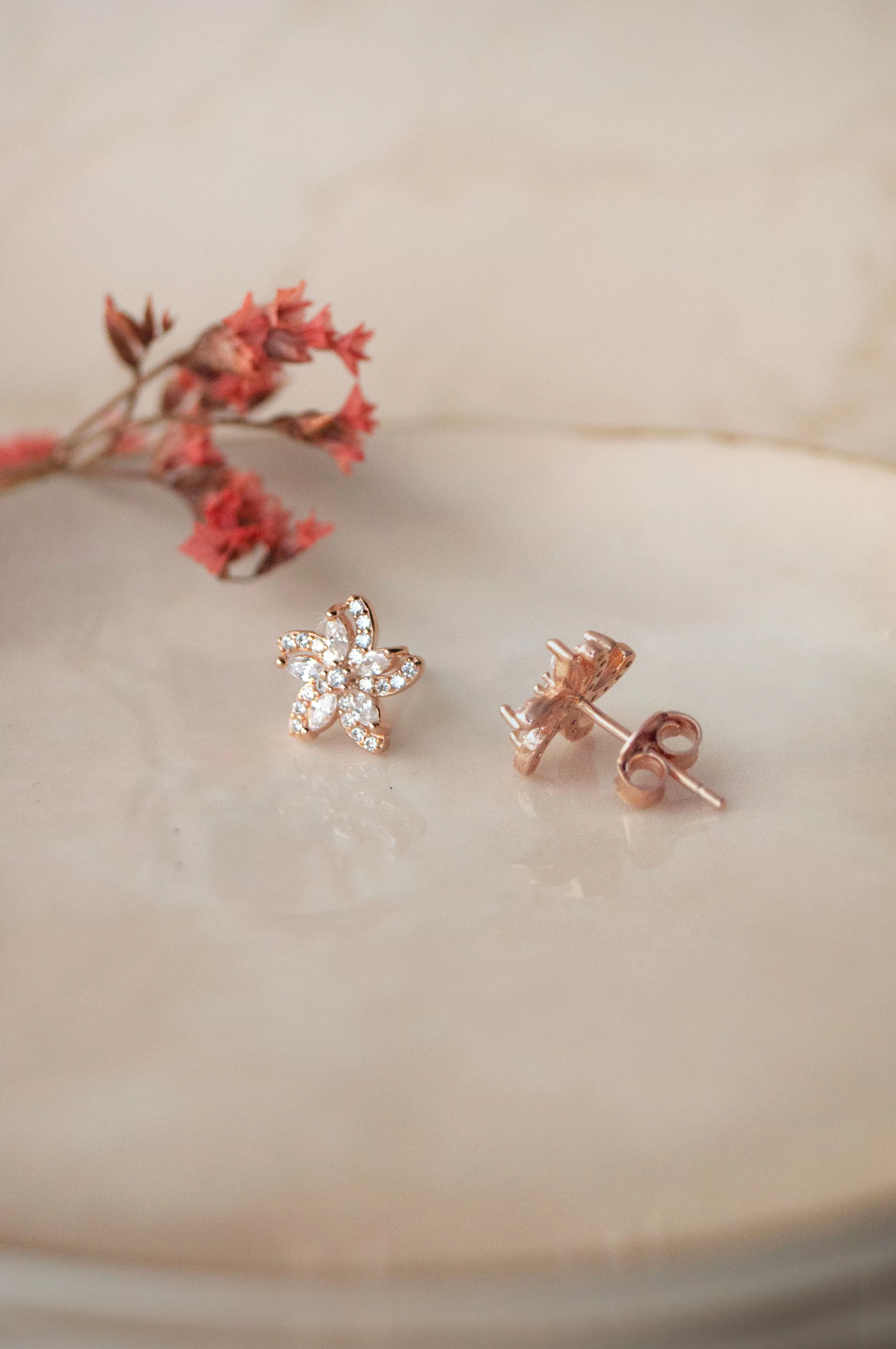 Swirling Flower Beauty Rose Gold Plated Sterling Silver Stud Earrings