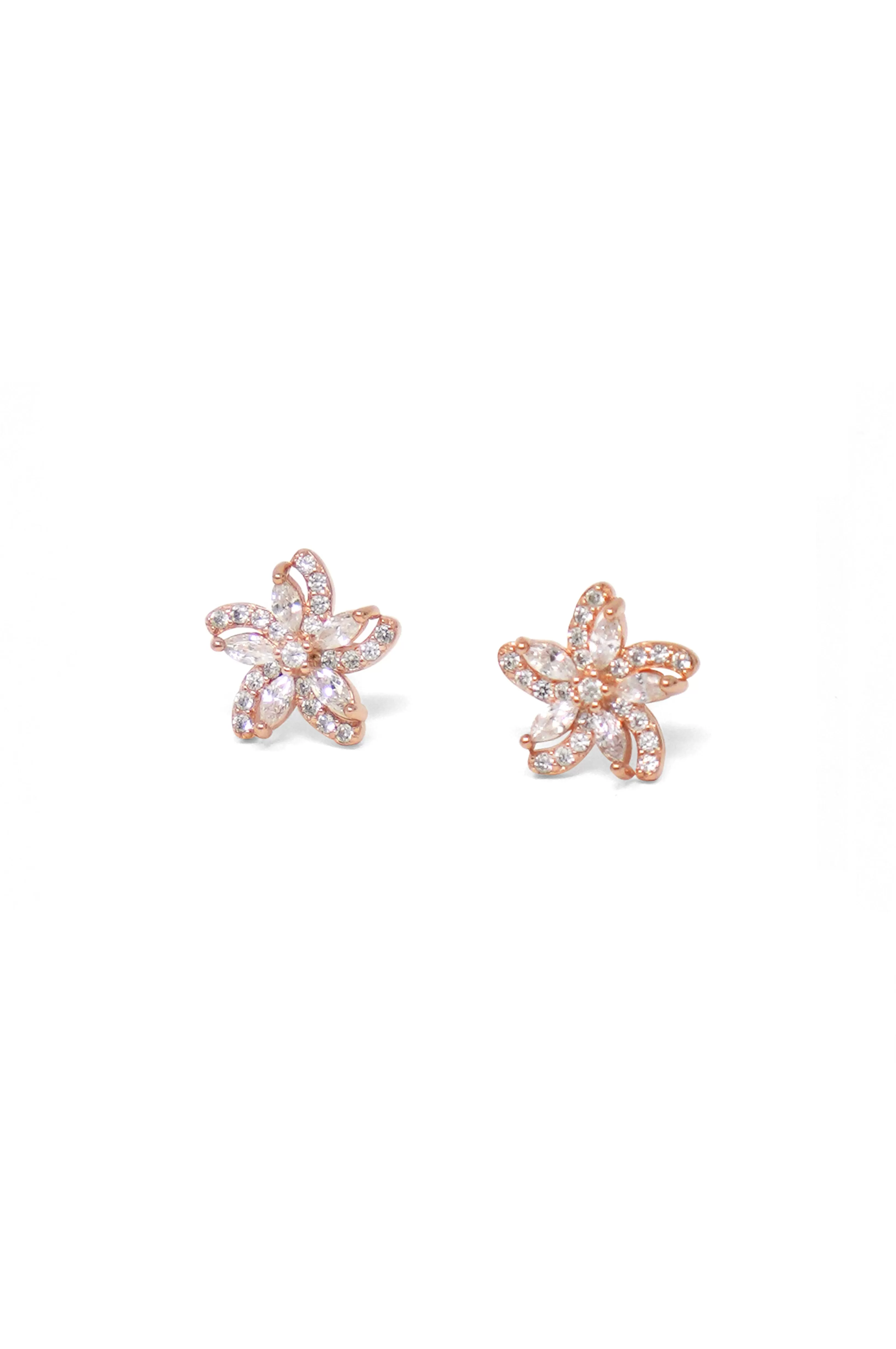 Swirling Flower Beauty Rose Gold Plated Sterling Silver Stud Earrings