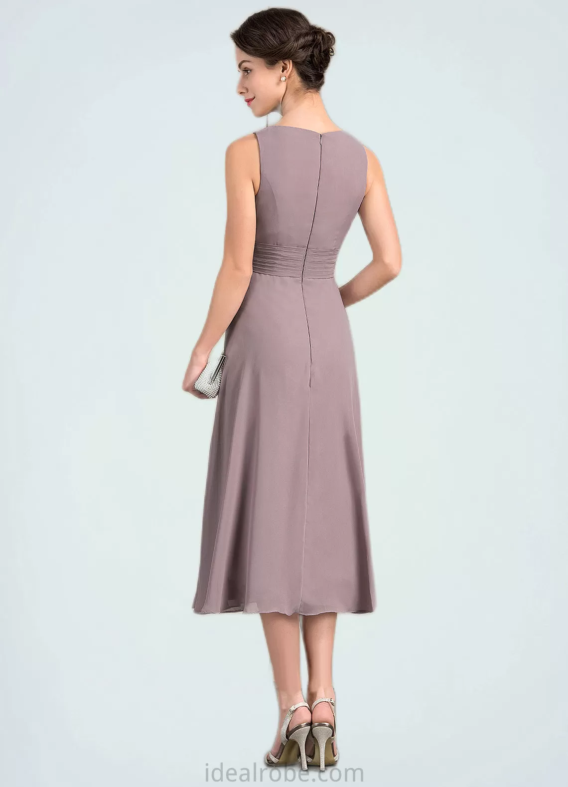 Tatum A-Line Scoop Neck Tea-Length Chiffon Mother of the Bride Dress With Ruffle STK126P0014679