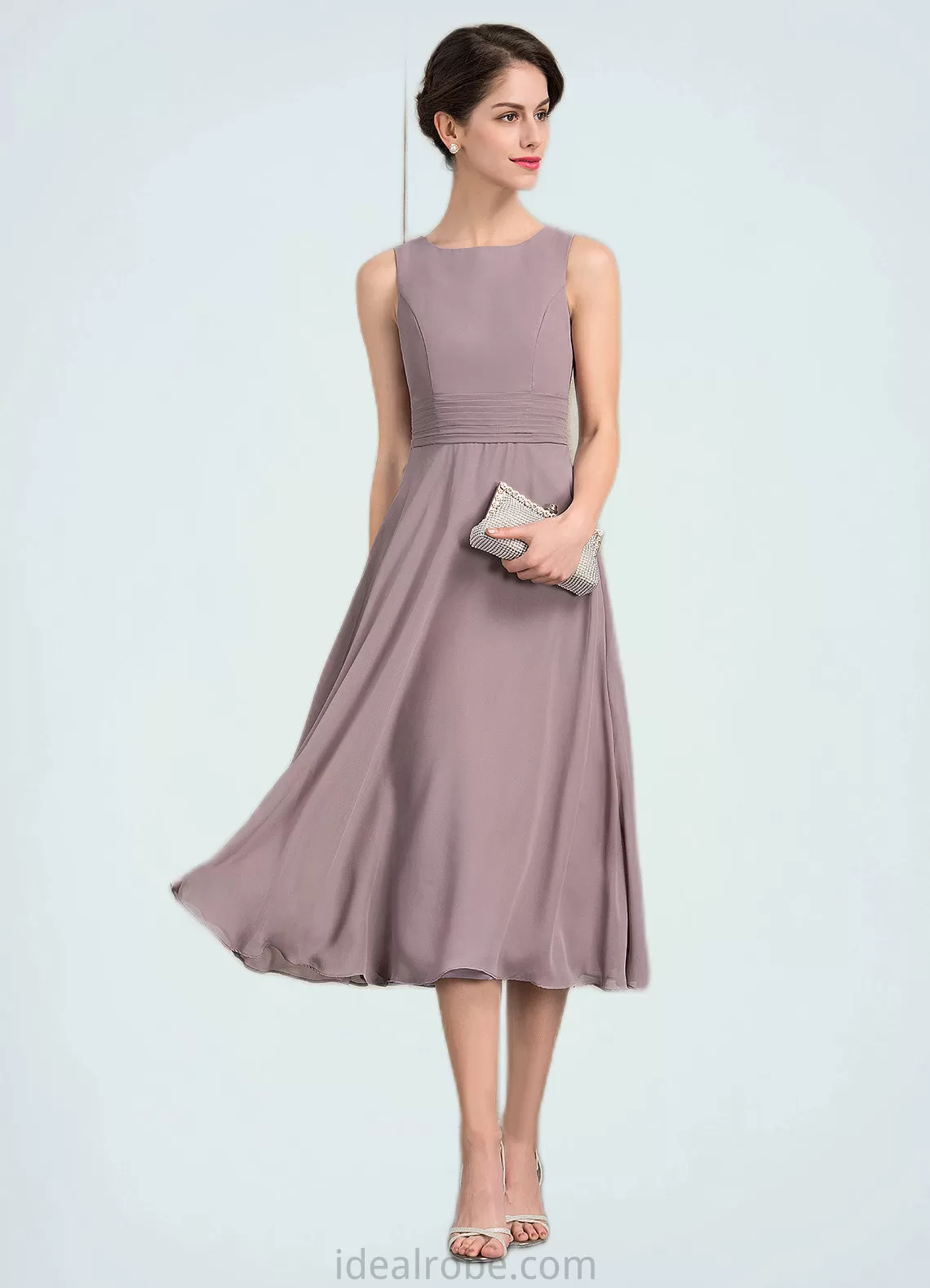 Tatum A-Line Scoop Neck Tea-Length Chiffon Mother of the Bride Dress With Ruffle STK126P0014679