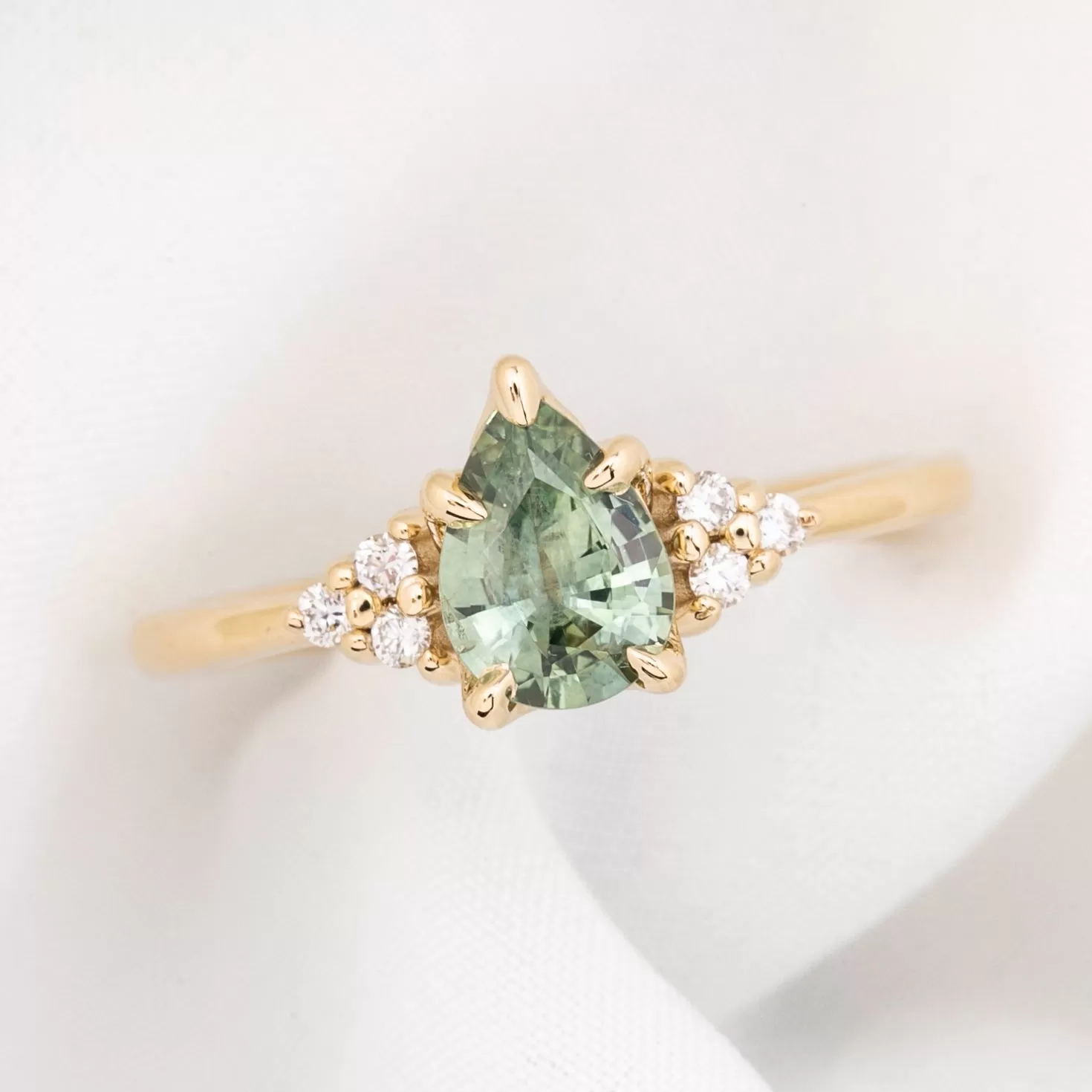 Teresa Ring 0.83ct Light Green Montana Sapphire, 14k Yellow Gold (One of a kind)