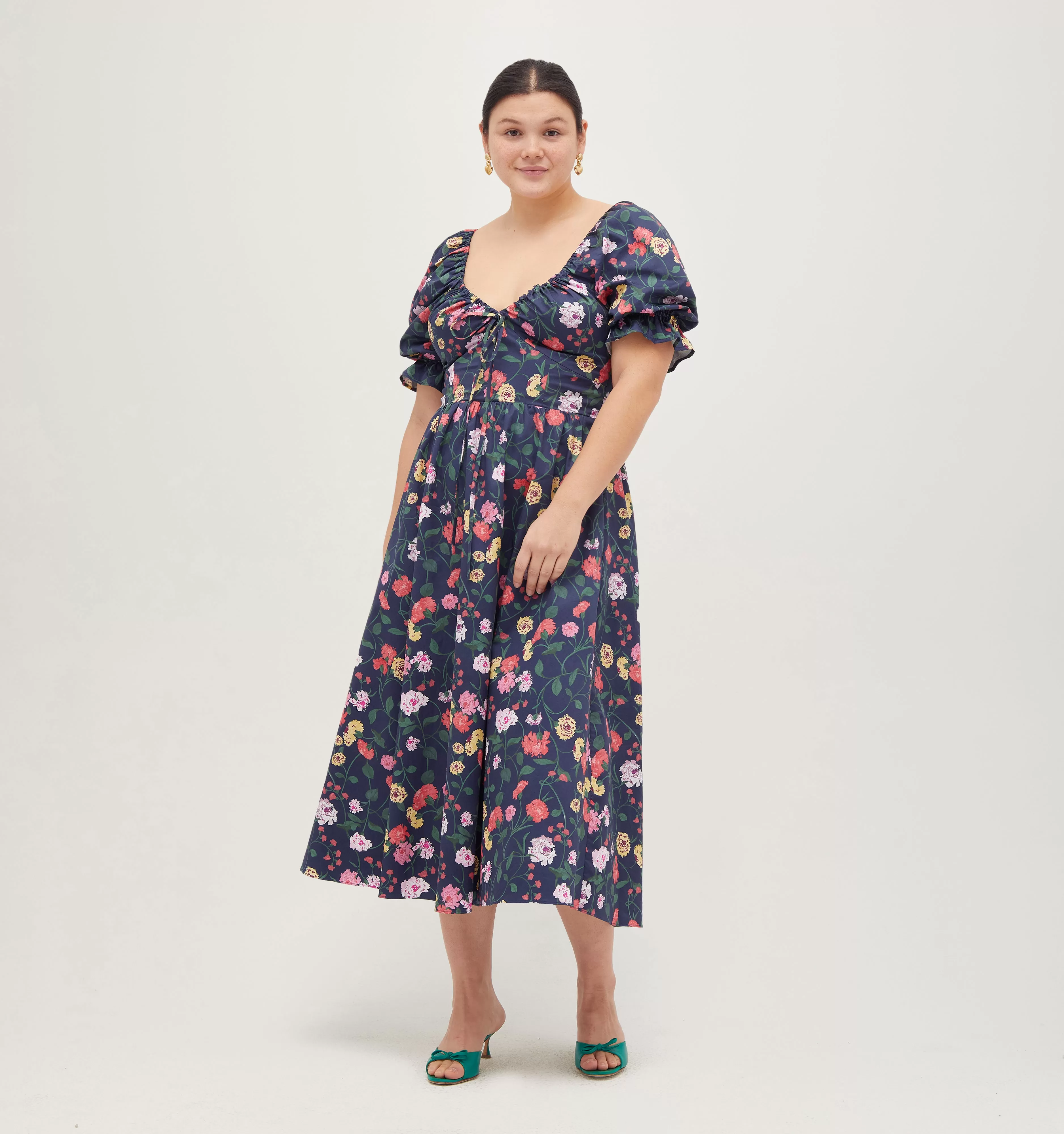 The Ophelia Dress - Navy Peony Bouquet Cotton Sateen