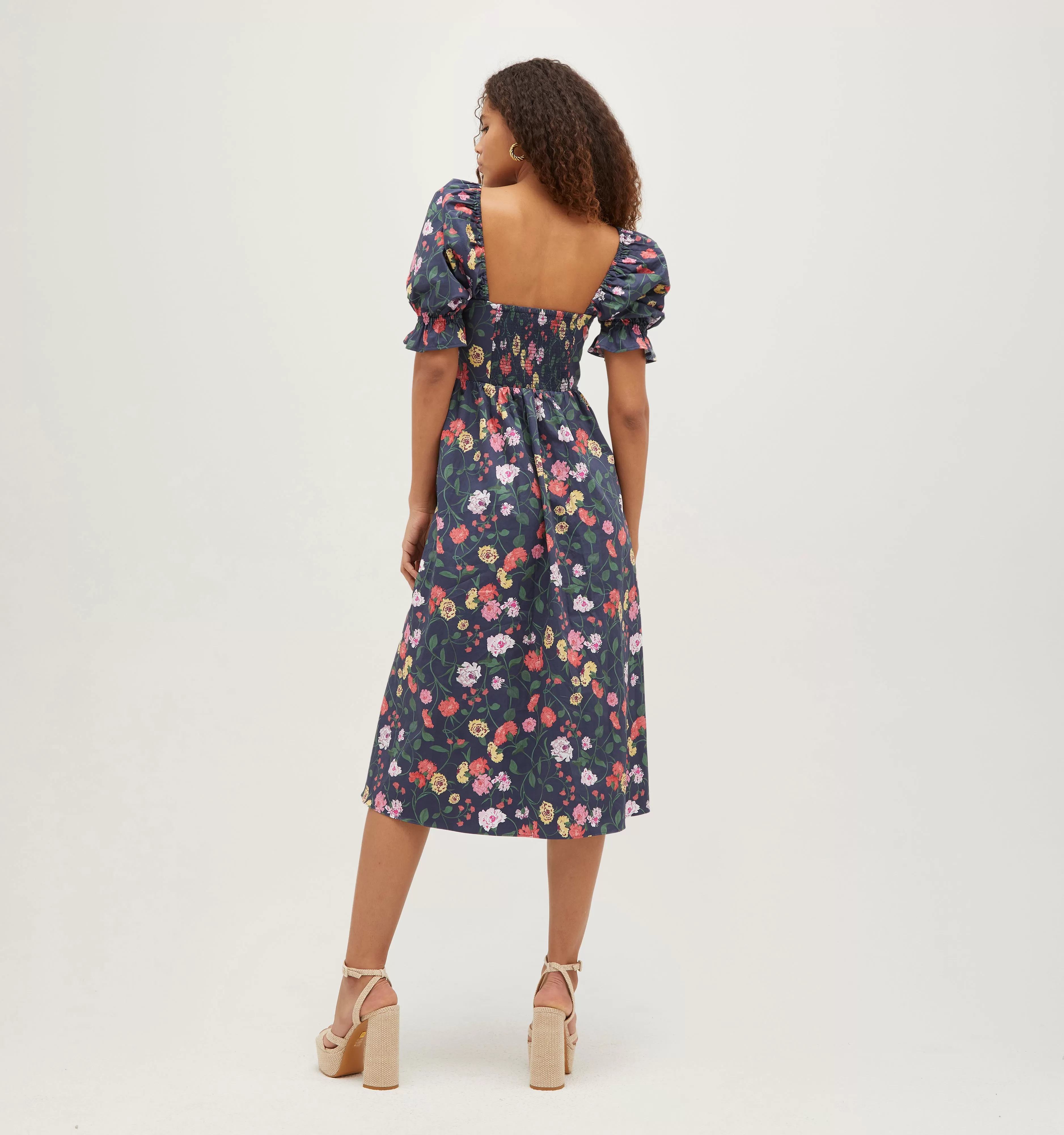 The Ophelia Dress - Navy Peony Bouquet Cotton Sateen