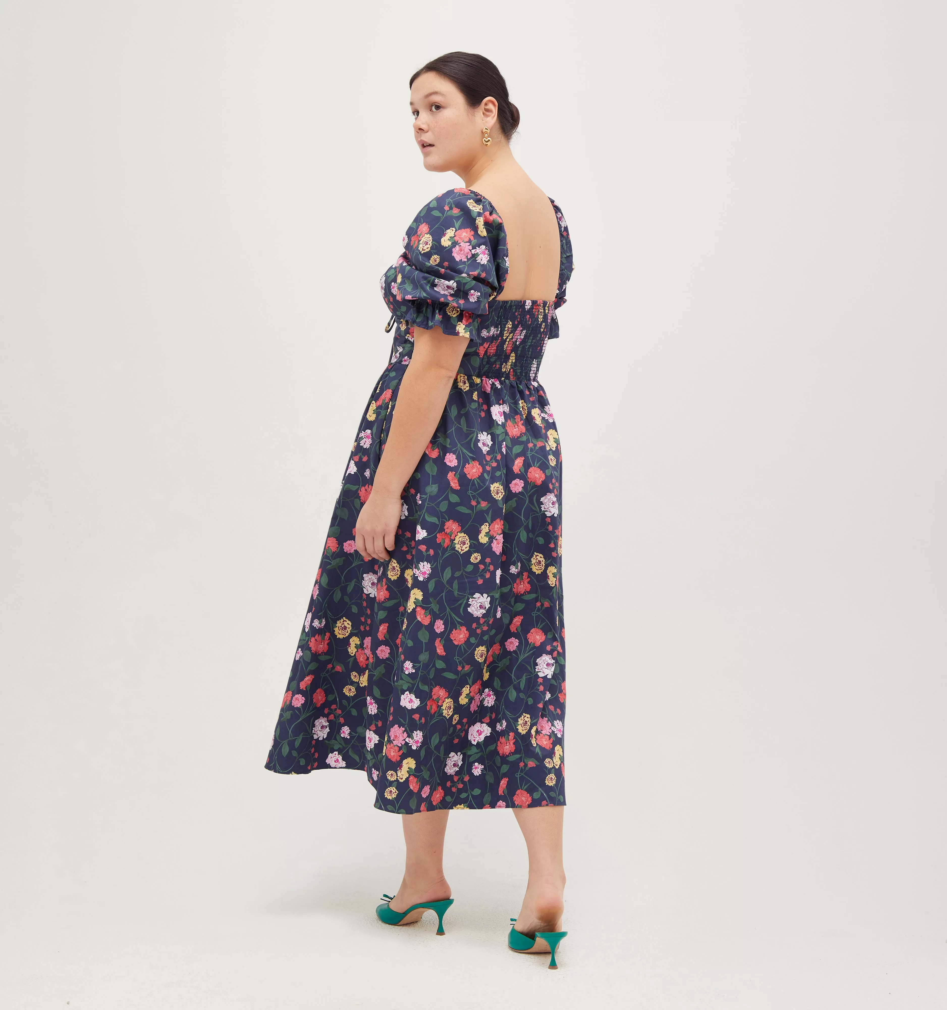 The Ophelia Dress - Navy Peony Bouquet Cotton Sateen