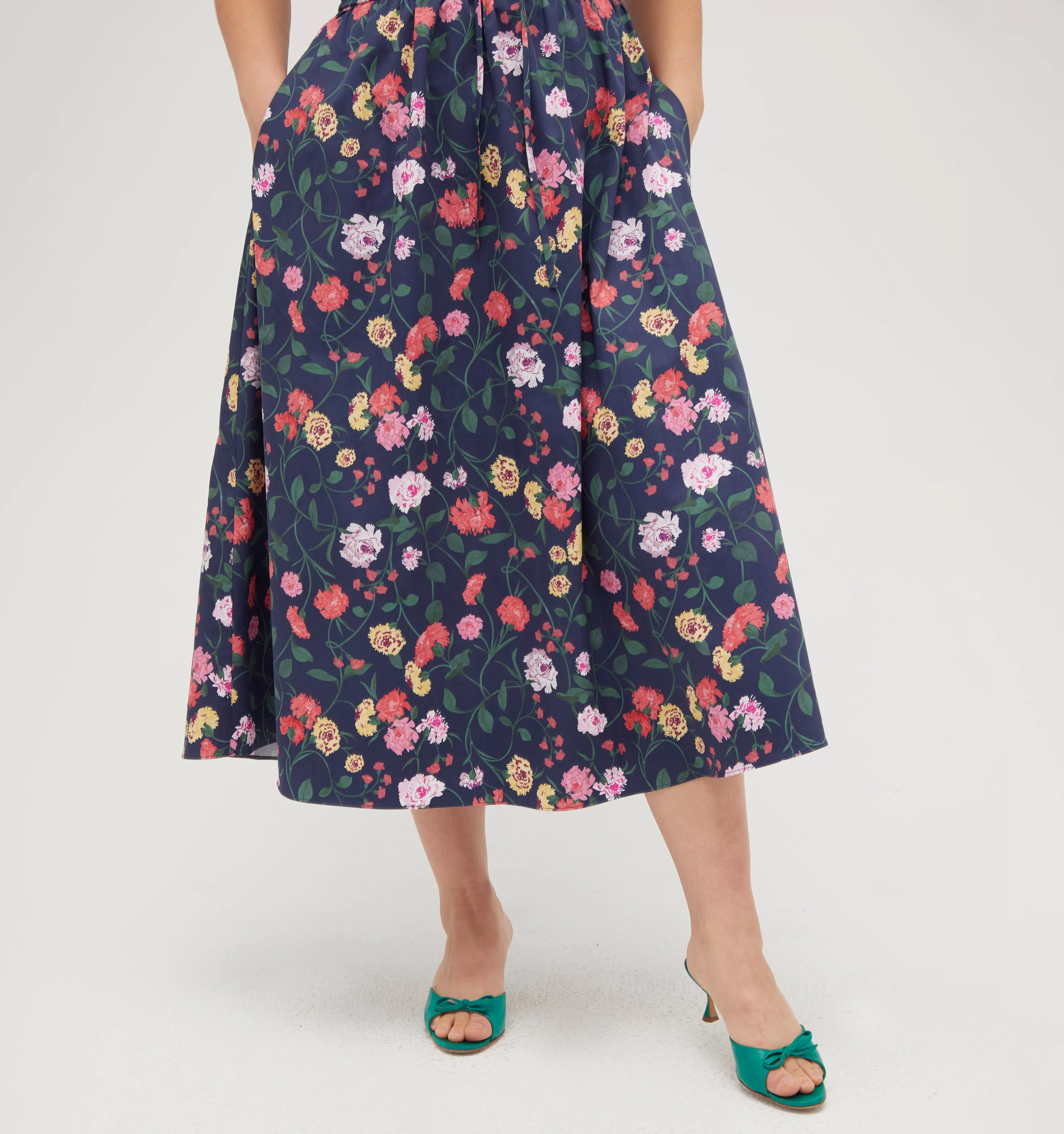 The Ophelia Dress - Navy Peony Bouquet Cotton Sateen