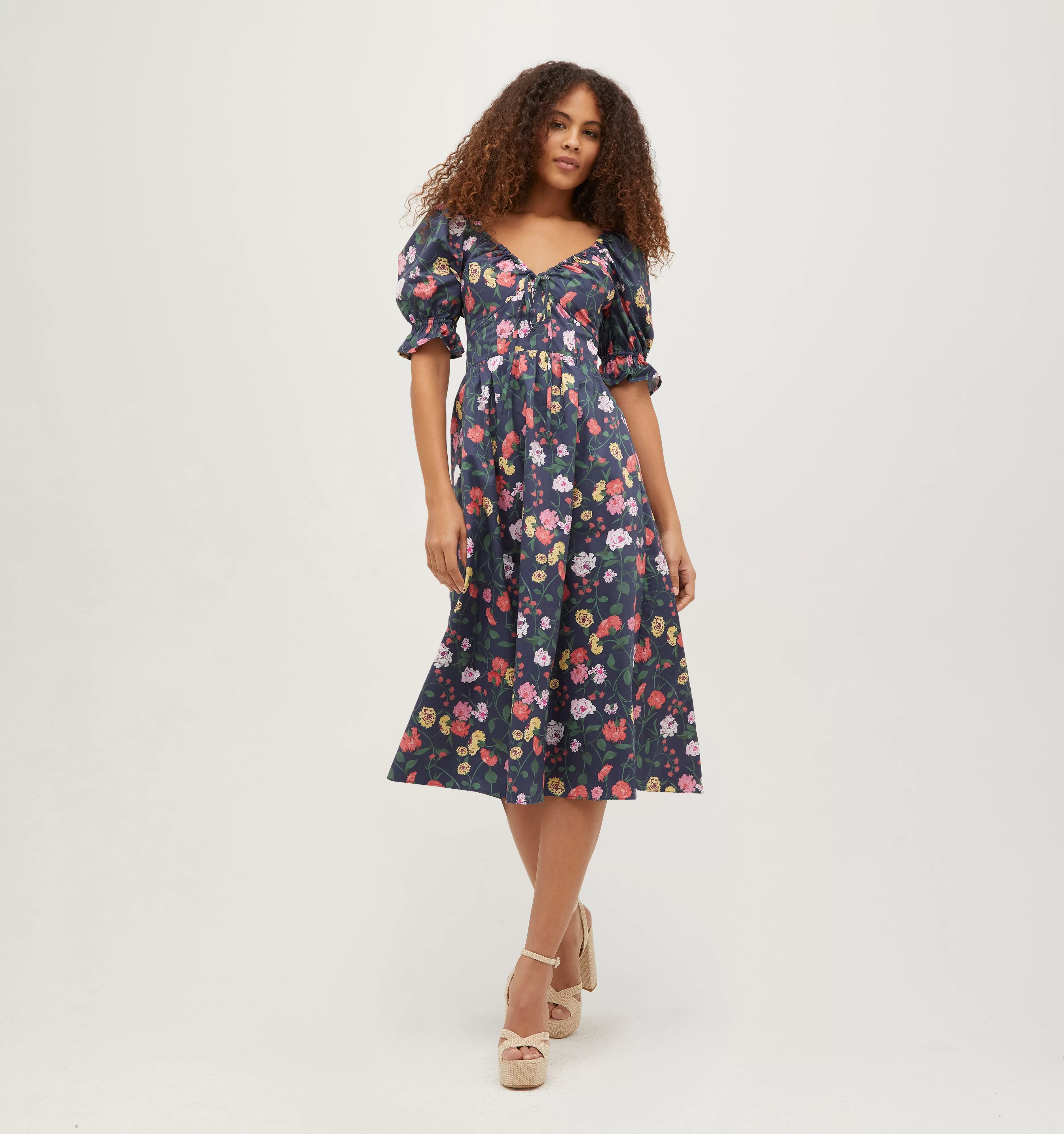 The Ophelia Dress - Navy Peony Bouquet Cotton Sateen