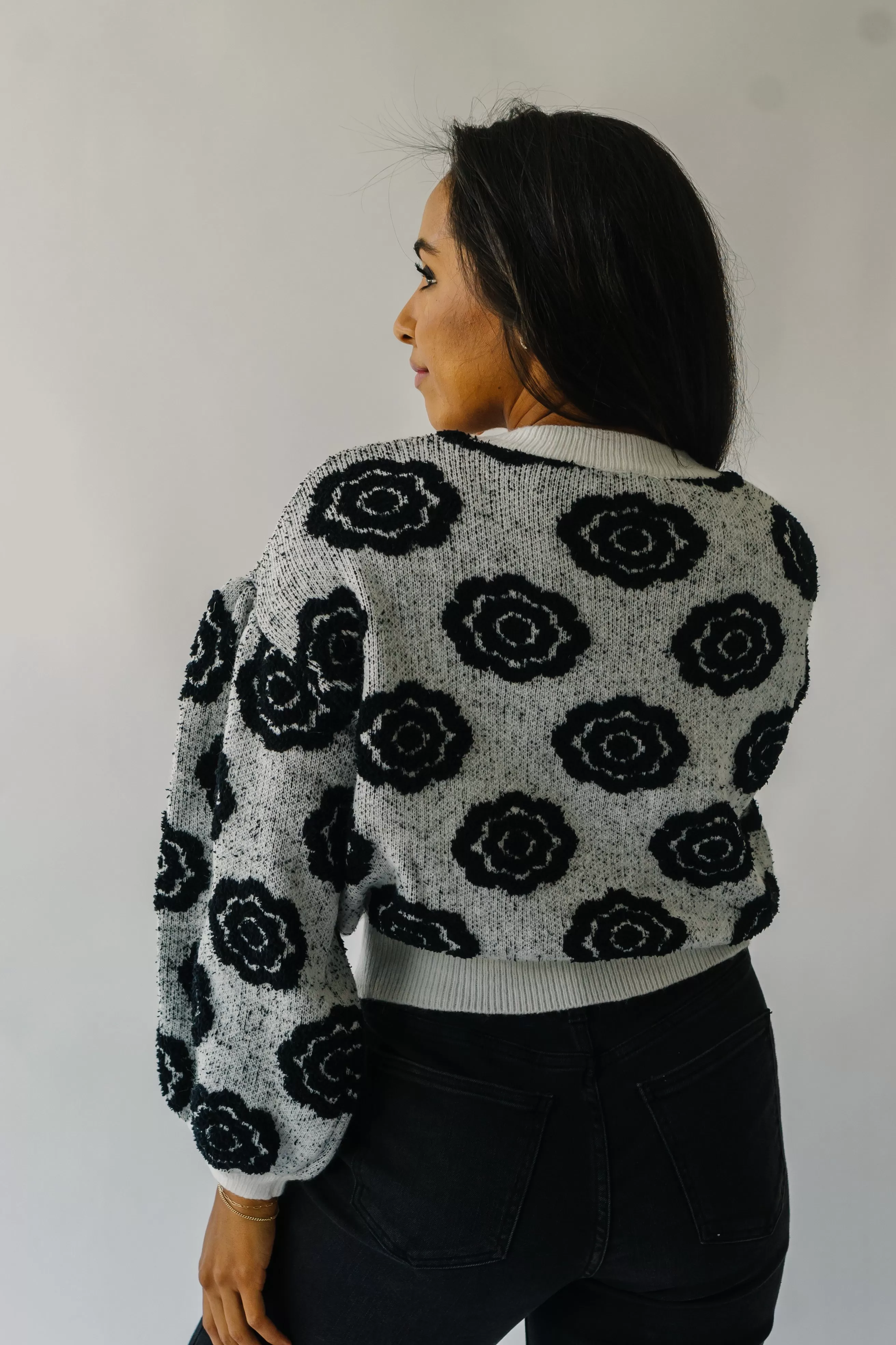 The Remsen Flower Patterned Sweater in White   Black