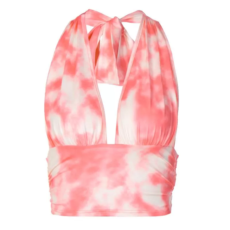 Tie Dye Halter Bandage V-neck Sexy Crop Top