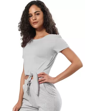 Tie Up Crop Top Short Sleeve T-Shirt lightgray