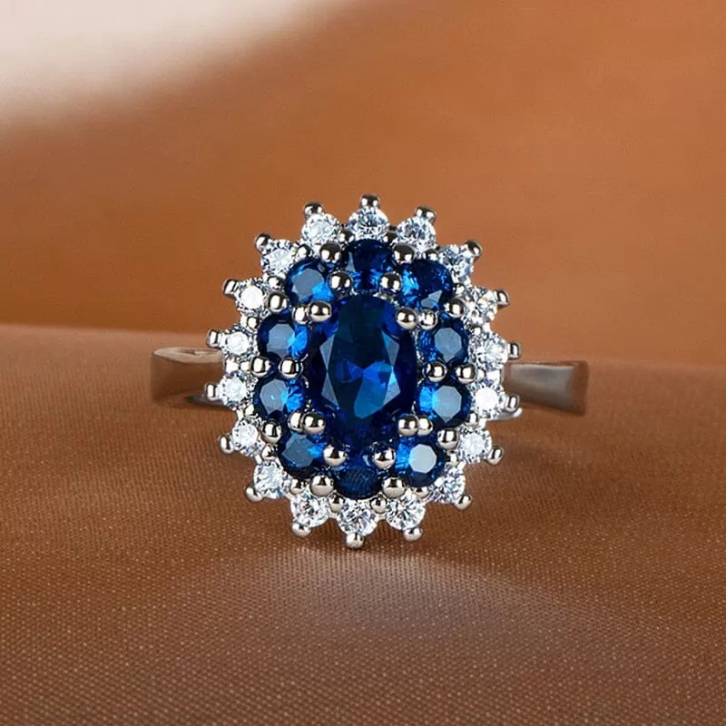 Trendy Sapphire Flower Opening Ring - 925 Sterling Silver