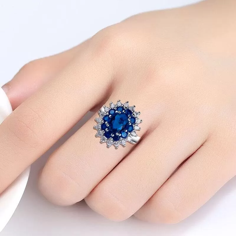 Trendy Sapphire Flower Opening Ring - 925 Sterling Silver