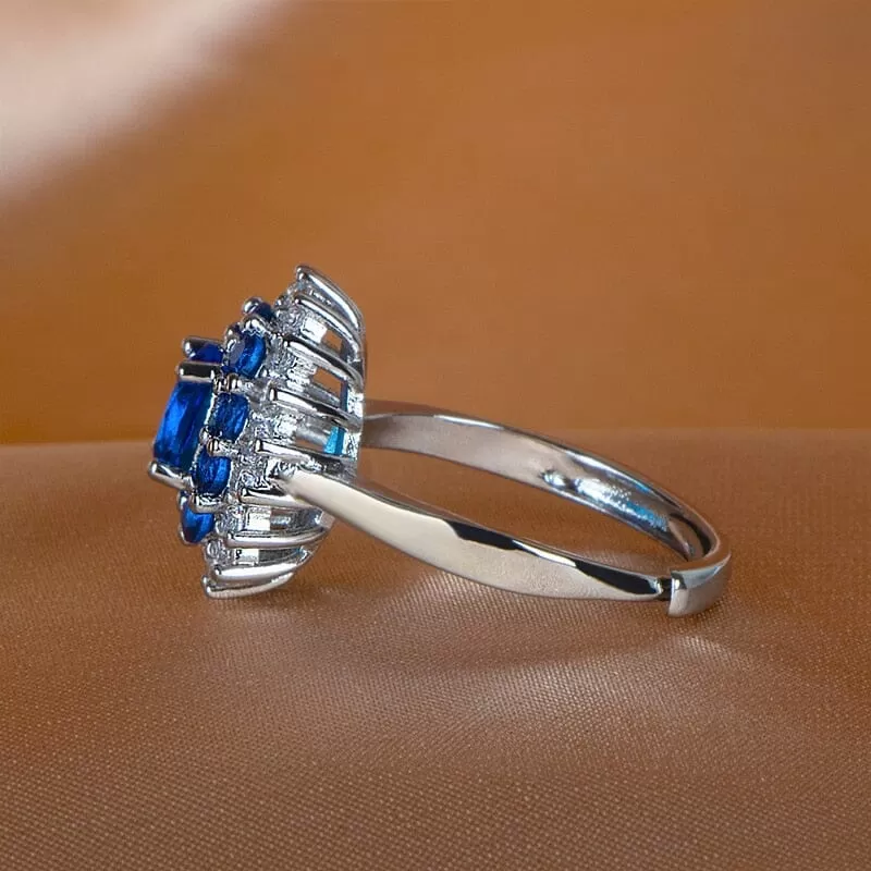 Trendy Sapphire Flower Opening Ring - 925 Sterling Silver