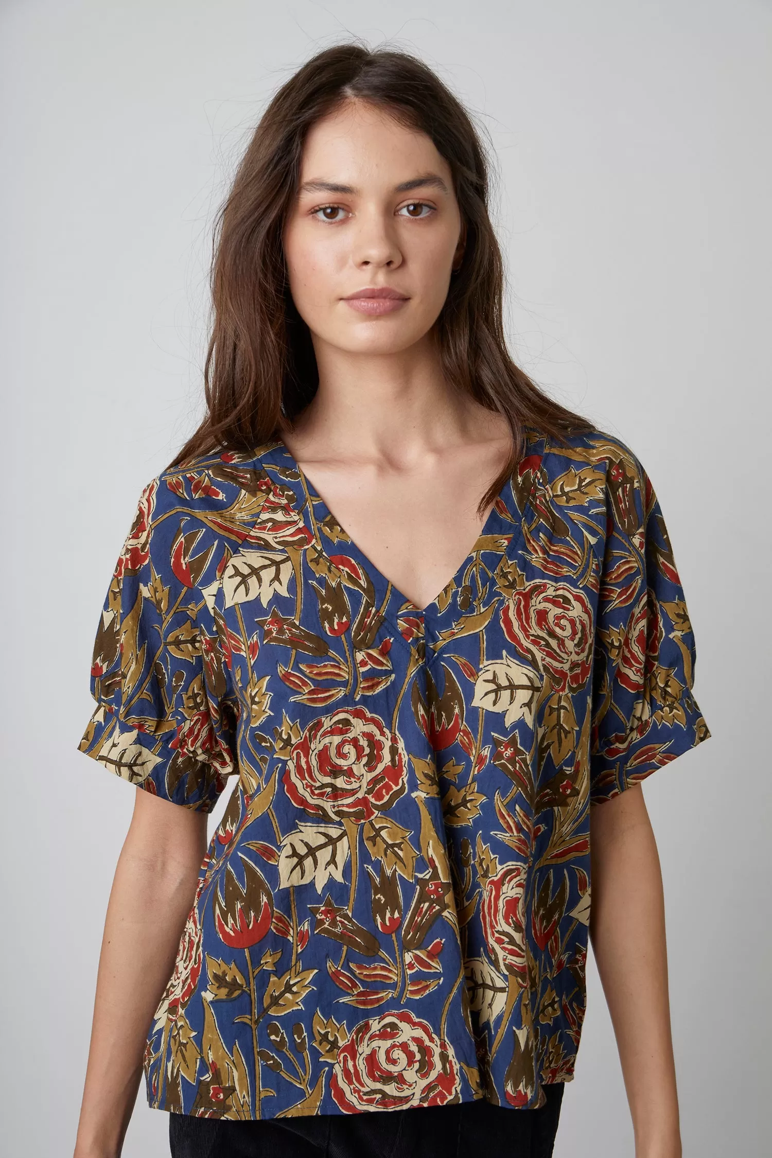 Velvet Women's Printed Cotton Short Sleeve Top - FLOWER