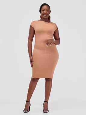 Vivo Fahari Cowl Drape Bodycon - Tan