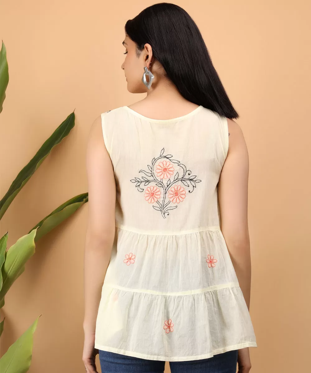 White hand embroidered cotton chikankari tier top