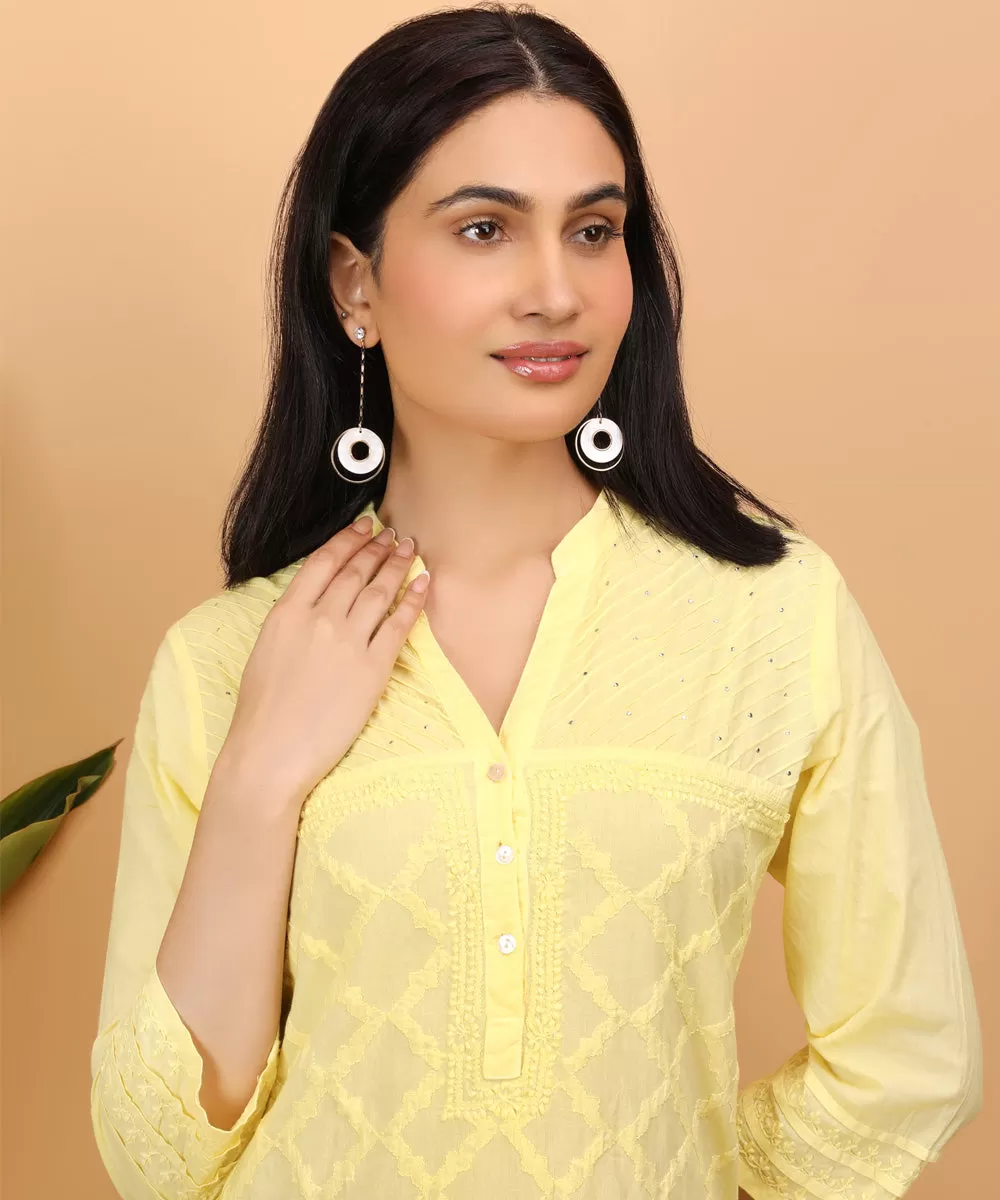 Yellow hand embroidered chikankari cotton kurti