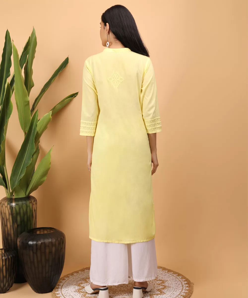 Yellow hand embroidered chikankari cotton kurti