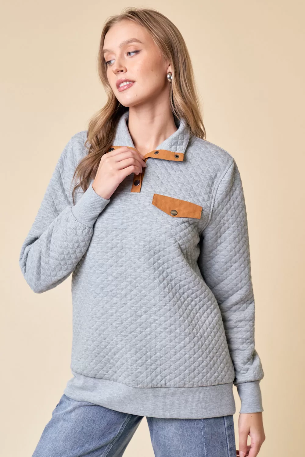 You're My Destiny Quilted Pullover - Heather Grey