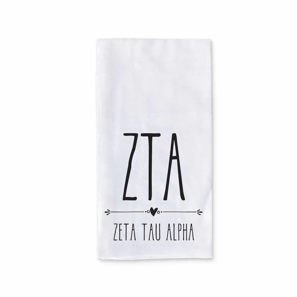 Zeta Tau Alpha Sorority Kitchen Towel with Boho Design