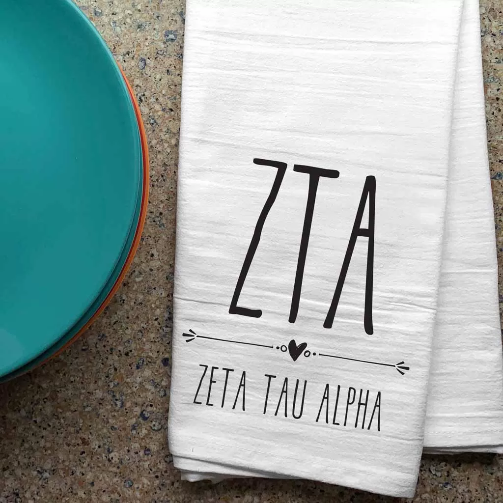 Zeta Tau Alpha Sorority Kitchen Towel with Boho Design