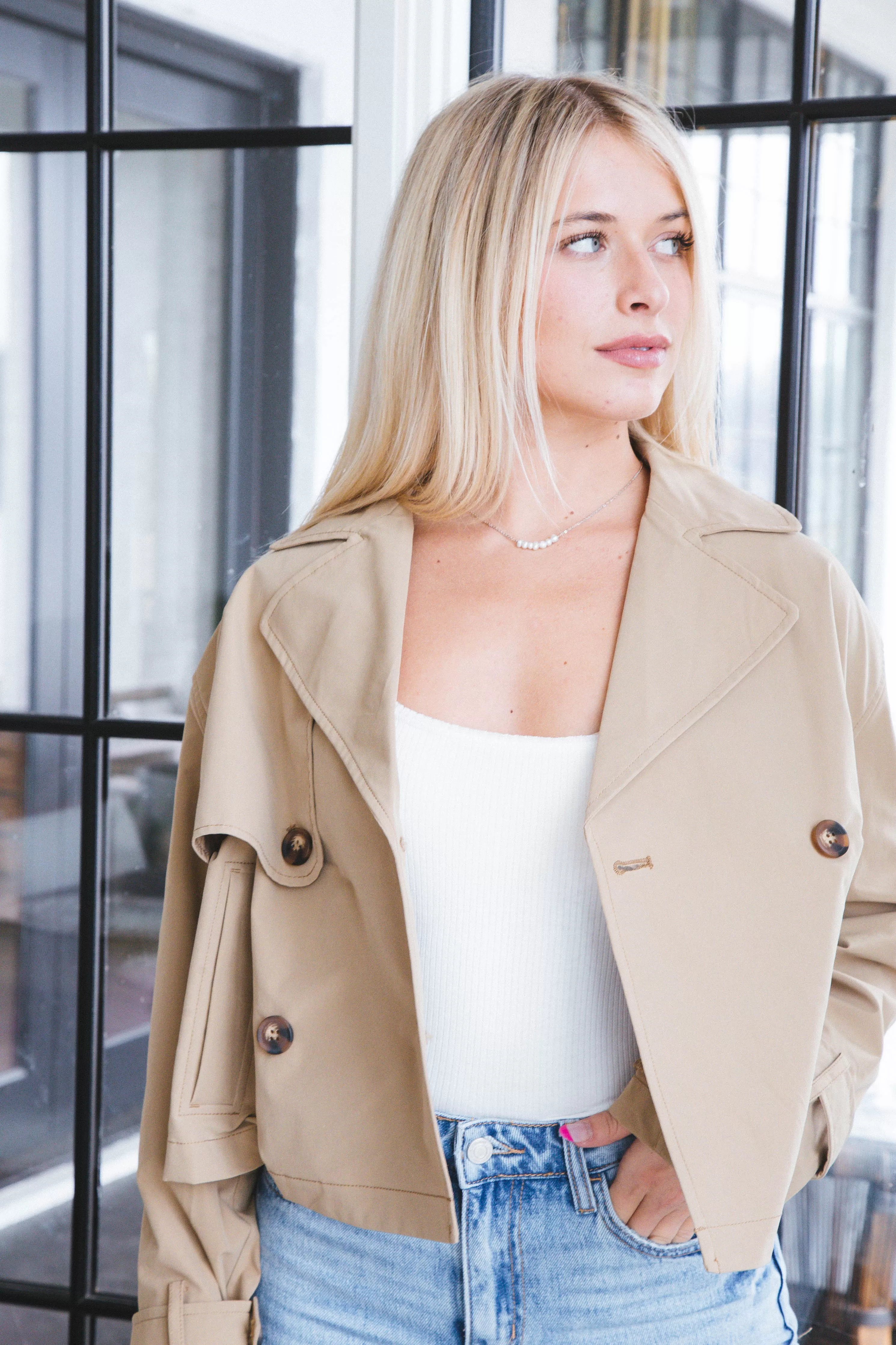 Zoe Cropped Trench Jacket, Camel